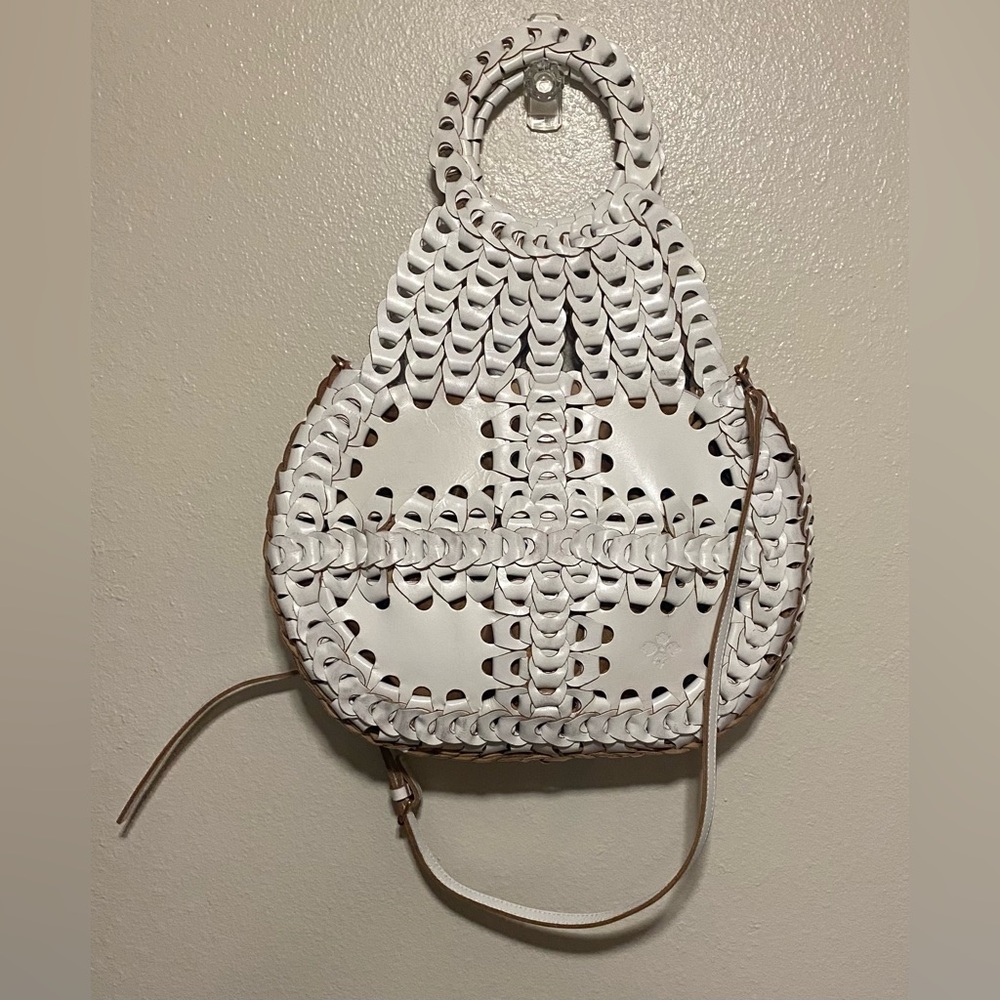 Patricia Nash Pisticci White Leather Woven Crossbody Shoulder Bag w/ Dust Bag - Picture 5 of 8